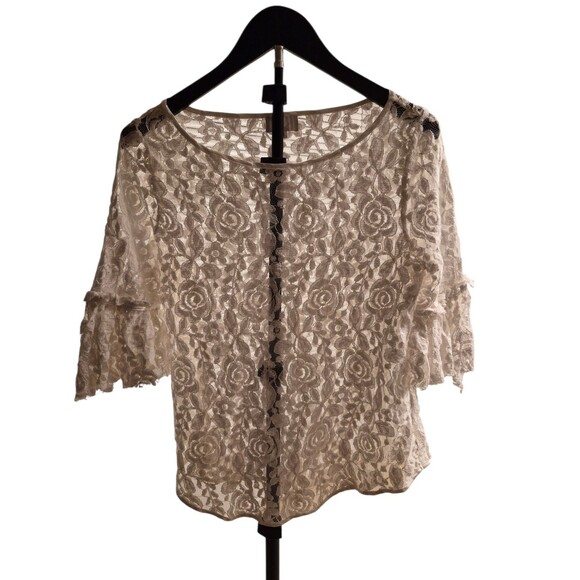 Adore Tops - VTG Adore M Top Sheer Roses Floral Ruffle Romantic Grunge 90's Y2K